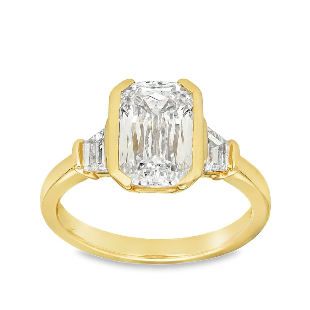 3.59ct Yellow Gold Emerald Diamond Engagement Ring - F/VS1