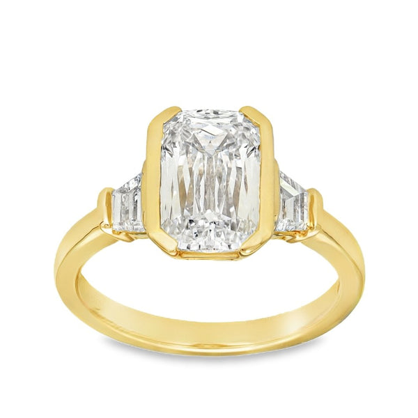 3.59ct Yellow Gold Emerald Diamond Engagement Ring - F/VS1