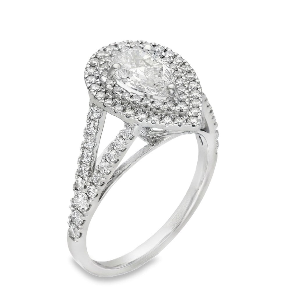 18ct White Gold Pear Cluster Diamond Ring - Size N - 1.71ct