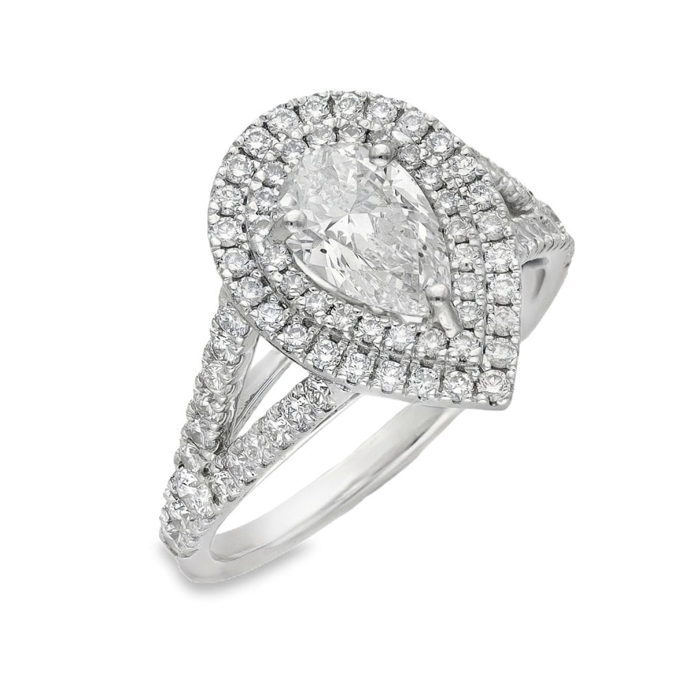 18ct White Gold Pear Cluster Diamond Ring - Size N - 1.71ct