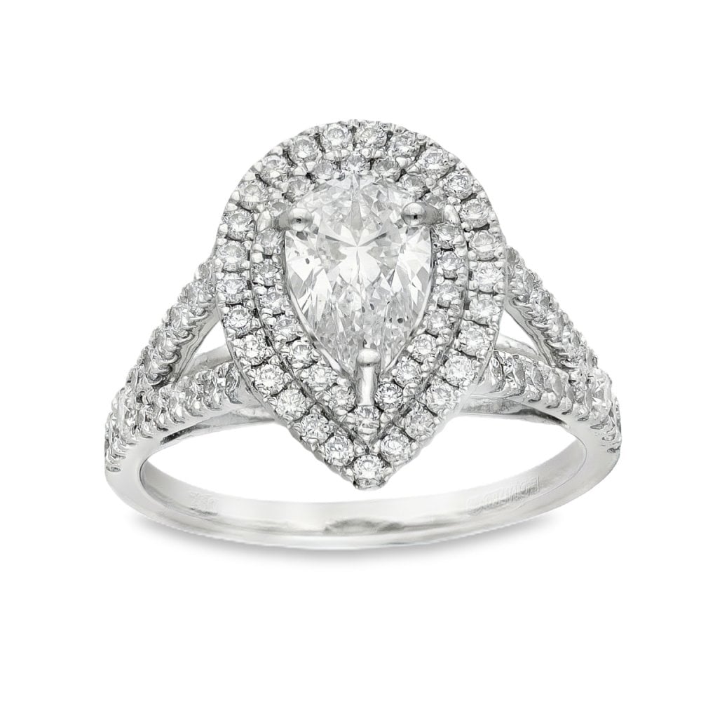 18ct White Gold Pear Cluster Diamond Ring - Size N - 1.71ct