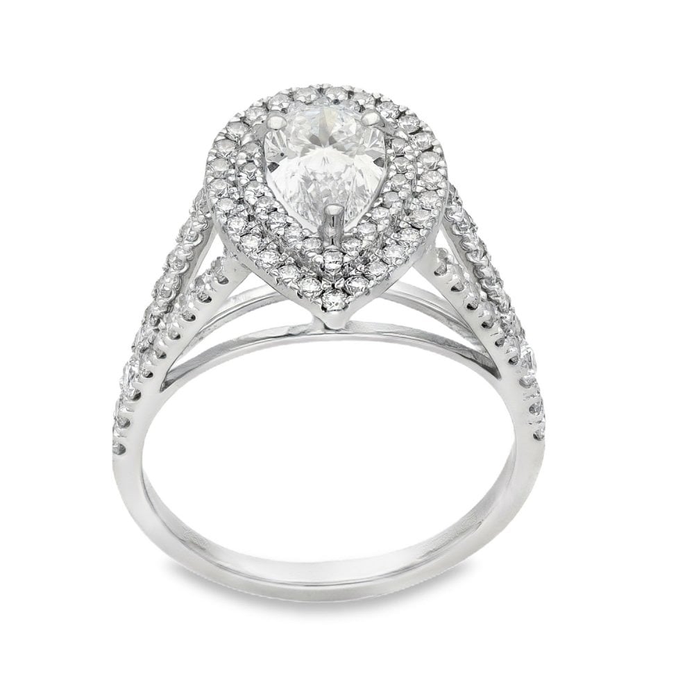 18ct White Gold Pear Cluster Diamond Ring - Size N - 1.71ct