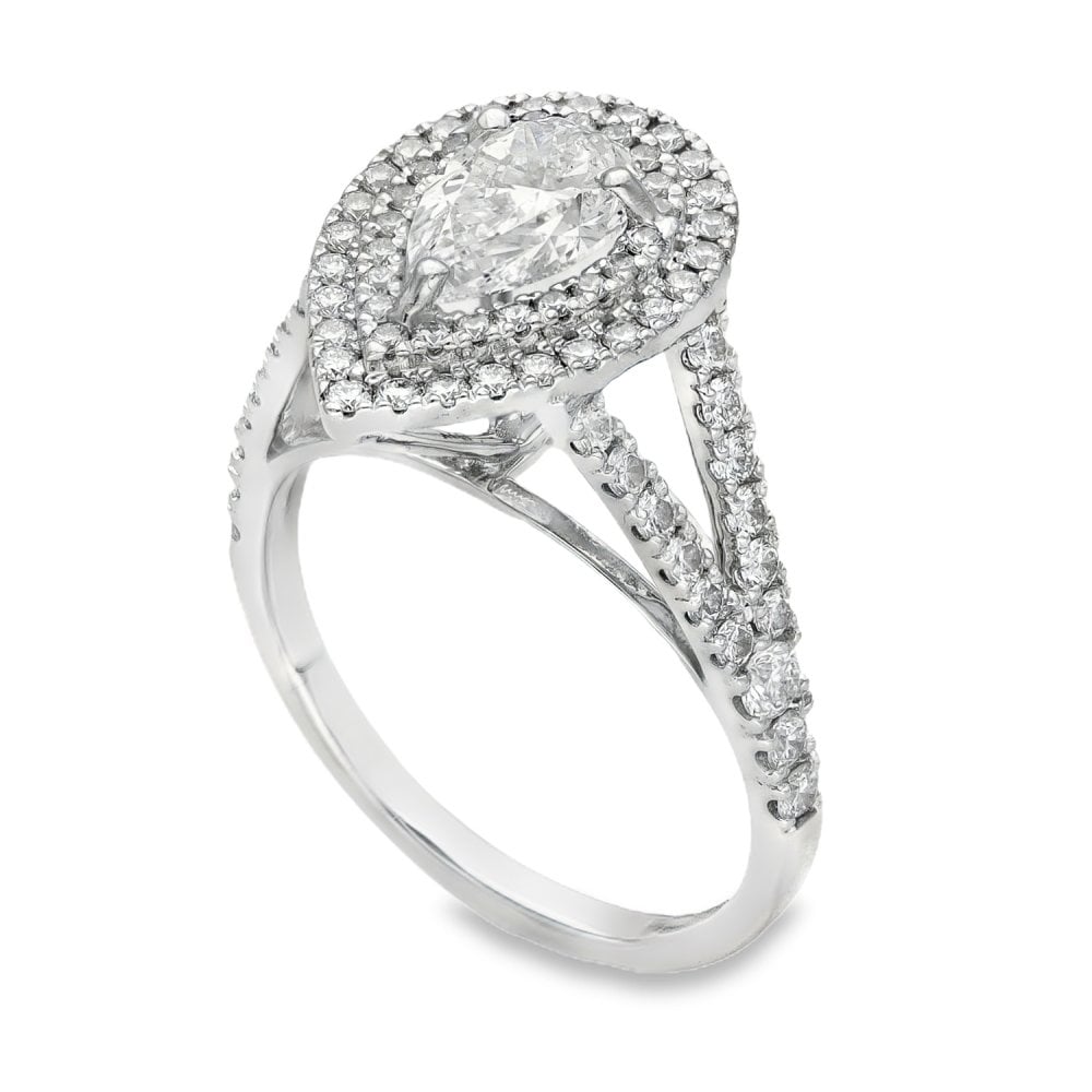 18ct White Gold Pear Cluster Diamond Ring - Size N - 1.71ct