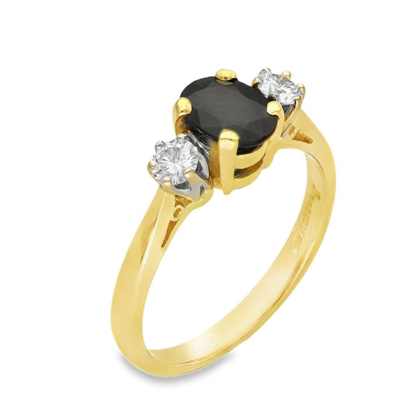 18ct Yellow Gold Sapphire & Diamond Trilogy Ring - 0.24ct