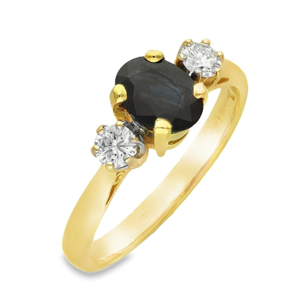 18ct Yellow Gold Sapphire & Diamond Trilogy Ring - 0.24ct