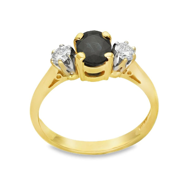 18ct Yellow Gold Sapphire & Diamond Trilogy Ring - 0.24ct