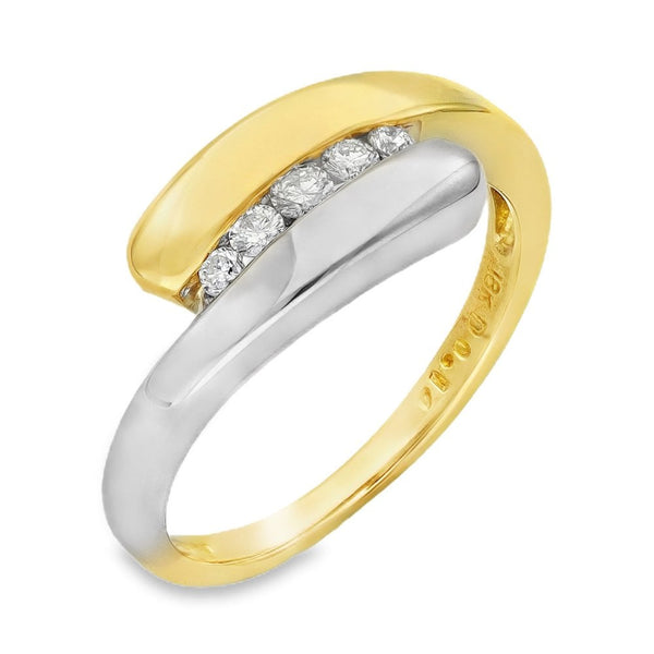 18ct Yellow & White Gold Diamond Twist Ring - Size K - 0.14ct
