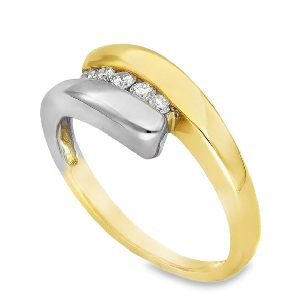 18ct Yellow & White Gold Diamond Twist Ring - Size K - 0.14ct