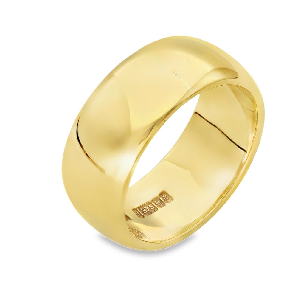 9ct Yellow Gold D-Shape Wedding Band - Size U - 10mm