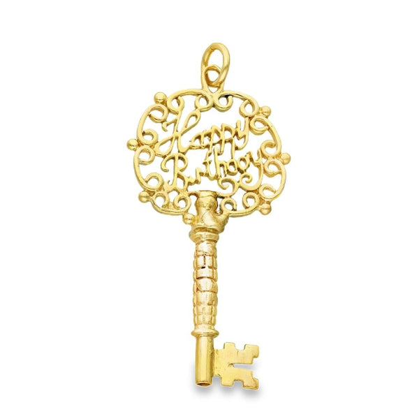 9ct Yellow Gold Filigree Birthday Key Pendant -22x45x3.5mm -4.1g