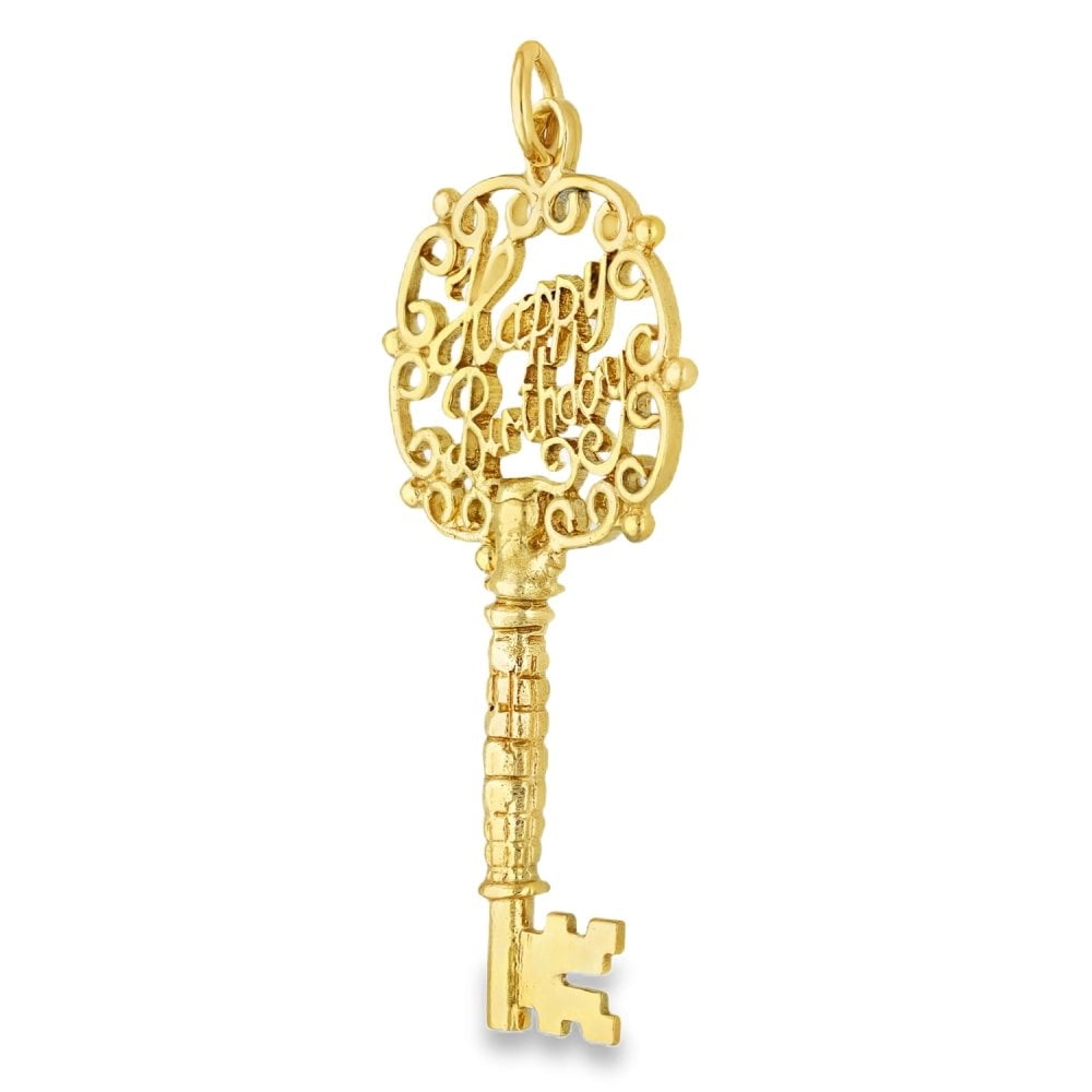 9ct Yellow Gold Filigree Birthday Key Pendant -22x45x3.5mm -4.1g