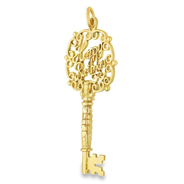 9ct Yellow Gold Filigree Birthday Key Pendant -22x45x3.5mm -4.1g