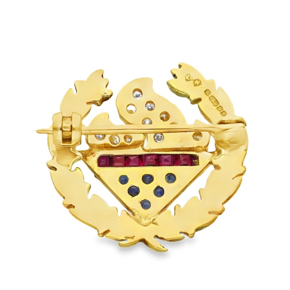 9ct Yellow Gold Diamond, Ruby & Sapphire Flame Brooch - 0.16ct
