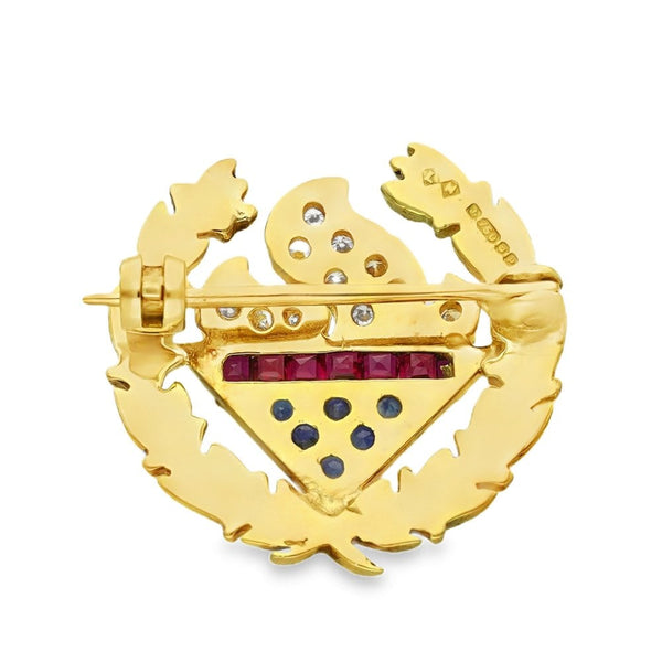 9ct Yellow Gold Diamond, Ruby & Sapphire Flame Brooch - 0.16ct