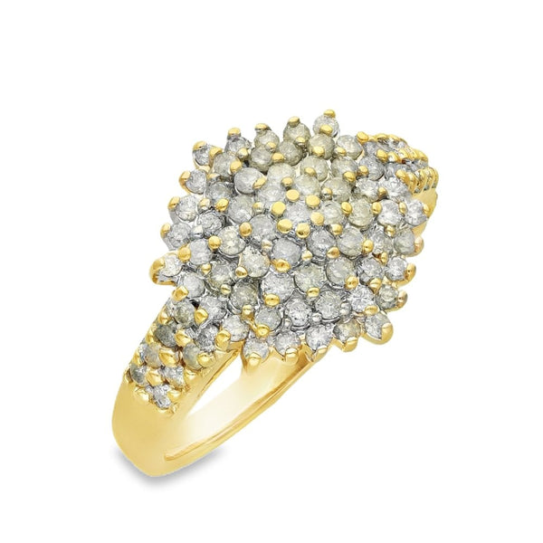 9ct Yellow Gold Diamond Cluster Ring - Size P - 1.14ct