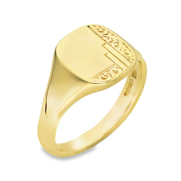 9ct Yellow Gold Half-Engraved Signet Ring - N½ - 11mm