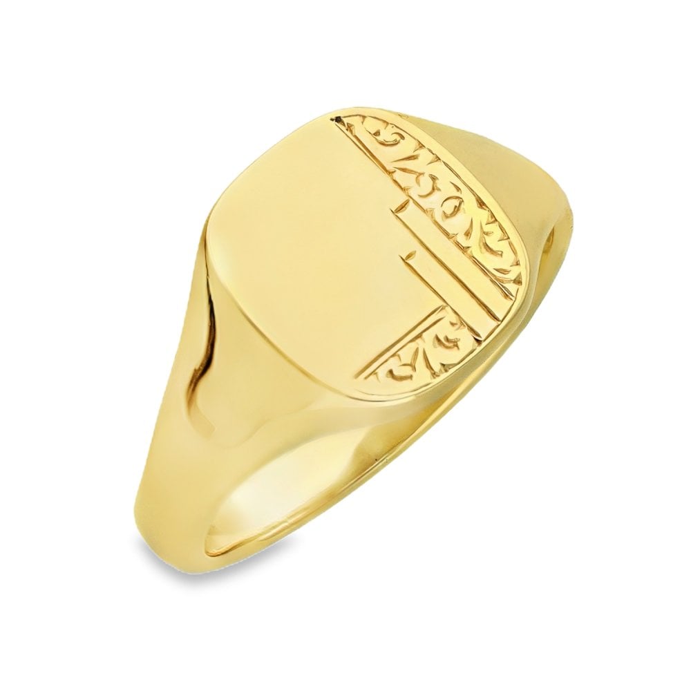 9ct Yellow Gold Half-Engraved Signet Ring - N½ - 11mm