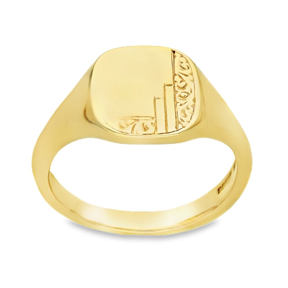 9ct Yellow Gold Half-Engraved Signet Ring - N½ - 11mm