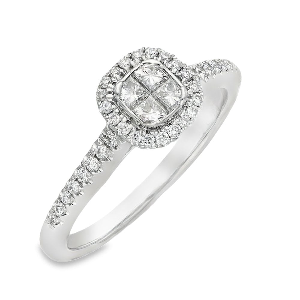 18ct Yellow Gold Diamond Cluster Ring - Size L - 0.34ct