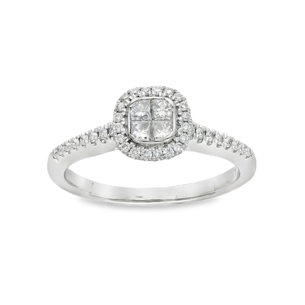 18ct Yellow Gold Diamond Cluster Ring - Size L - 0.34ct