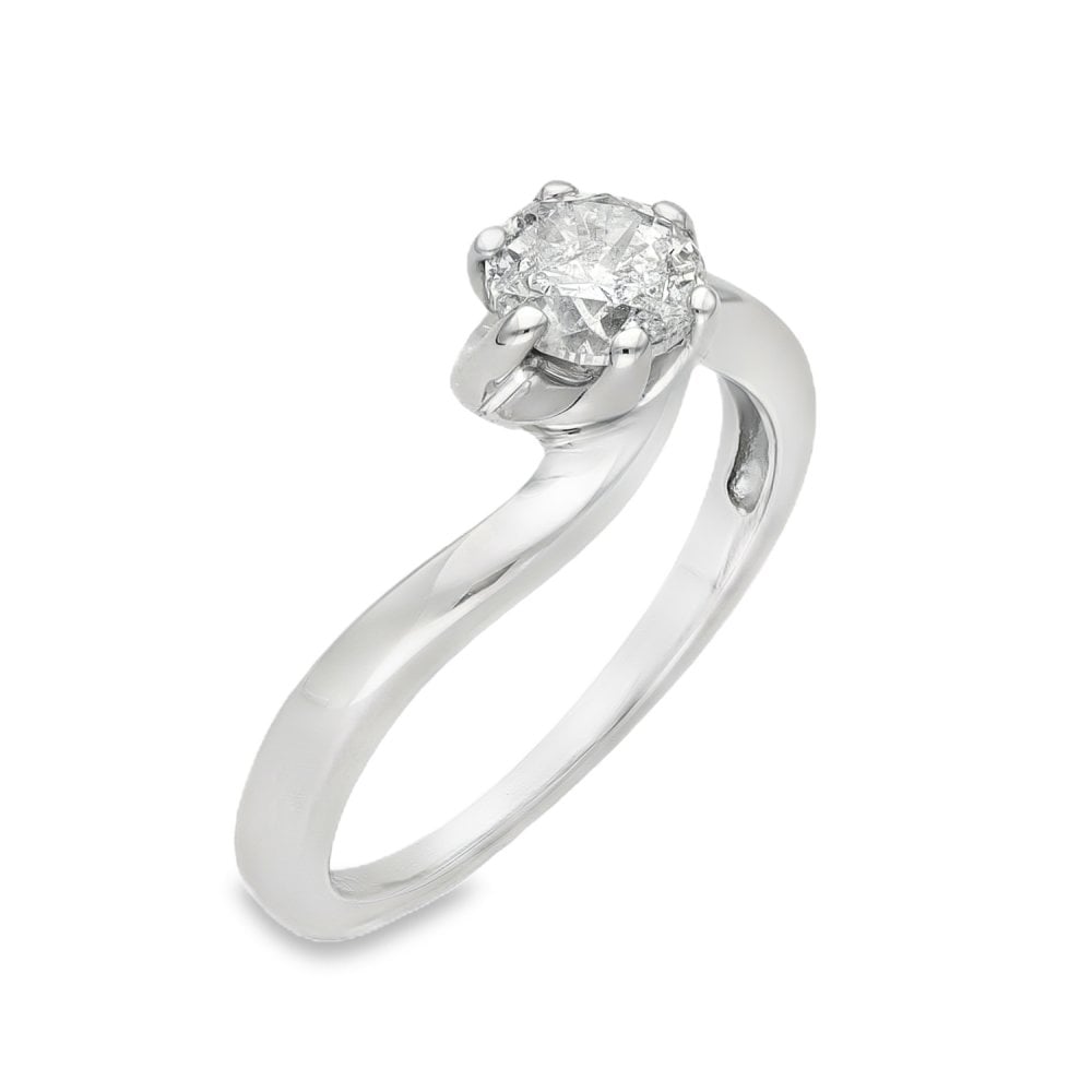 9ct White Gold Diamond Engagement Ring - Size H - 0.43ct