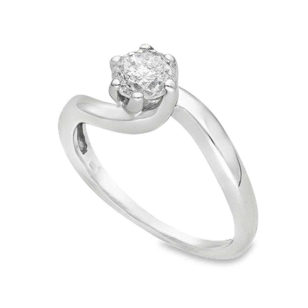 9ct White Gold Diamond Engagement Ring - Size H - 0.43ct