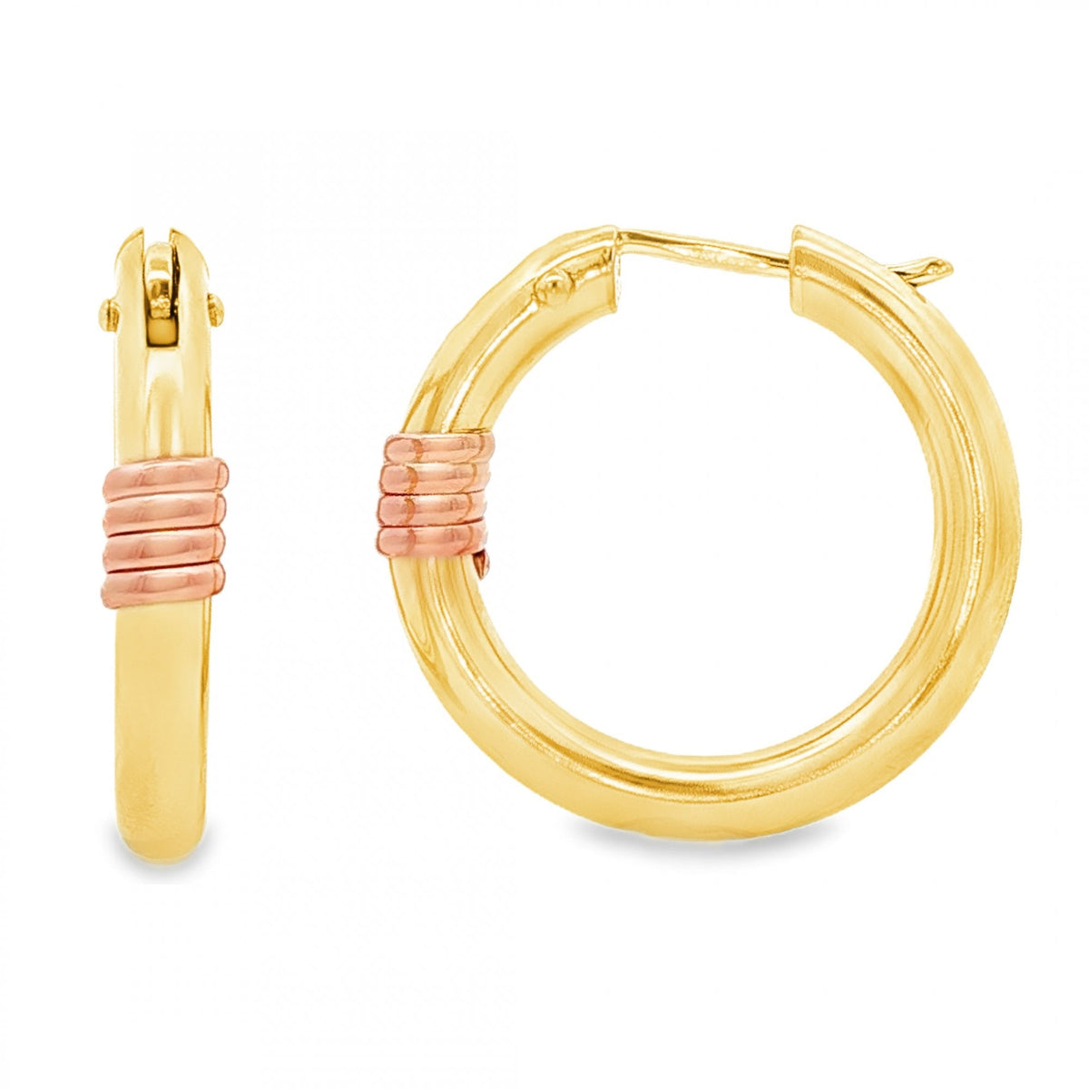 9ct Yellow & Rose Gold Coil Tube Hoop Earrings - 4x21x22mm -2.4g