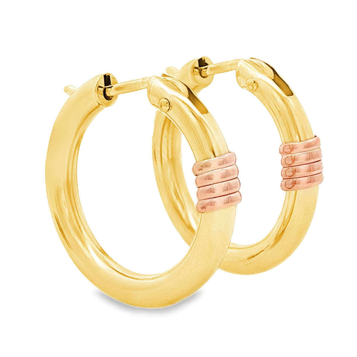 9ct Yellow & Rose Gold Coil Tube Hoop Earrings - 4x21x22mm -2.4g