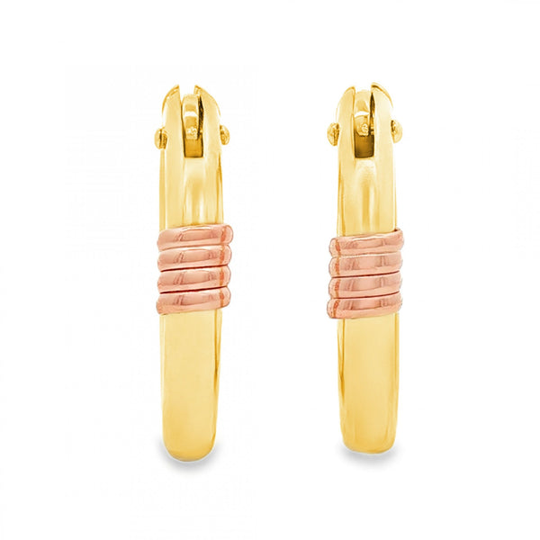 9ct Yellow & Rose Gold Coil Tube Hoop Earrings - 4x21x22mm -2.4g