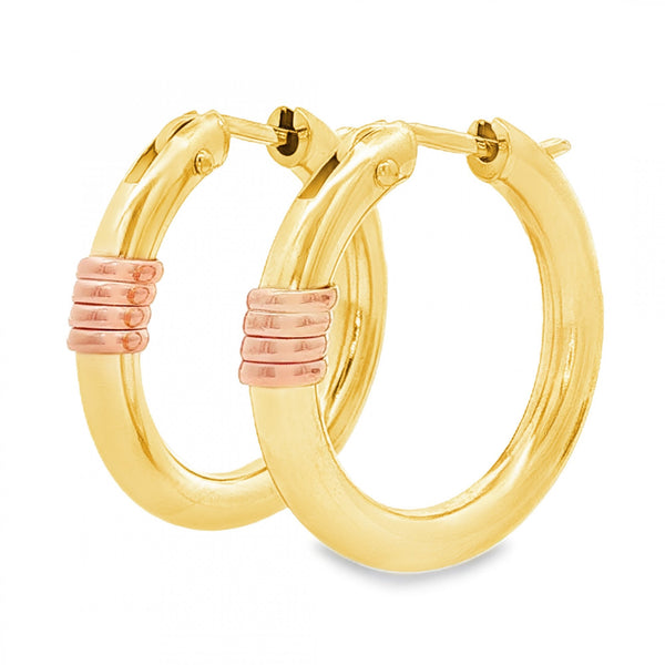 9ct Yellow & Rose Gold Coil Tube Hoop Earrings - 4x21x22mm -2.4g