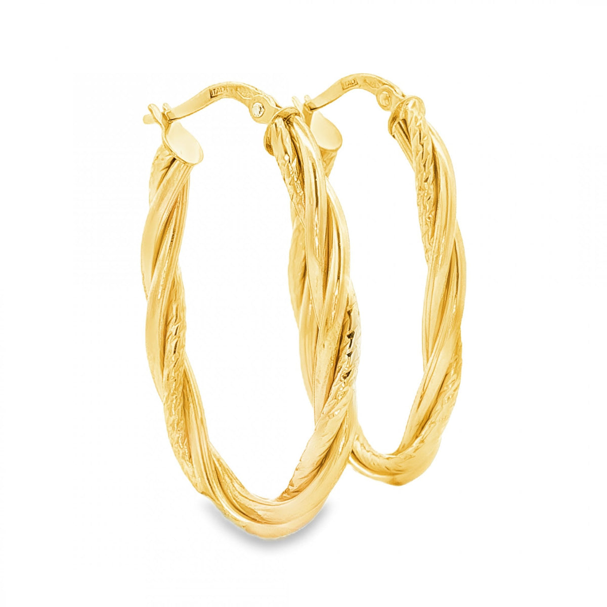 9ct Yellow Gold Oval Coil Hoop Earrings - 3x31x18mm - 1.7g