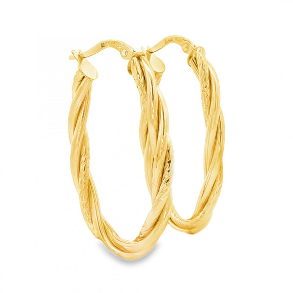 9ct Yellow Gold Oval Coil Hoop Earrings - 3x31x18mm - 1.7g