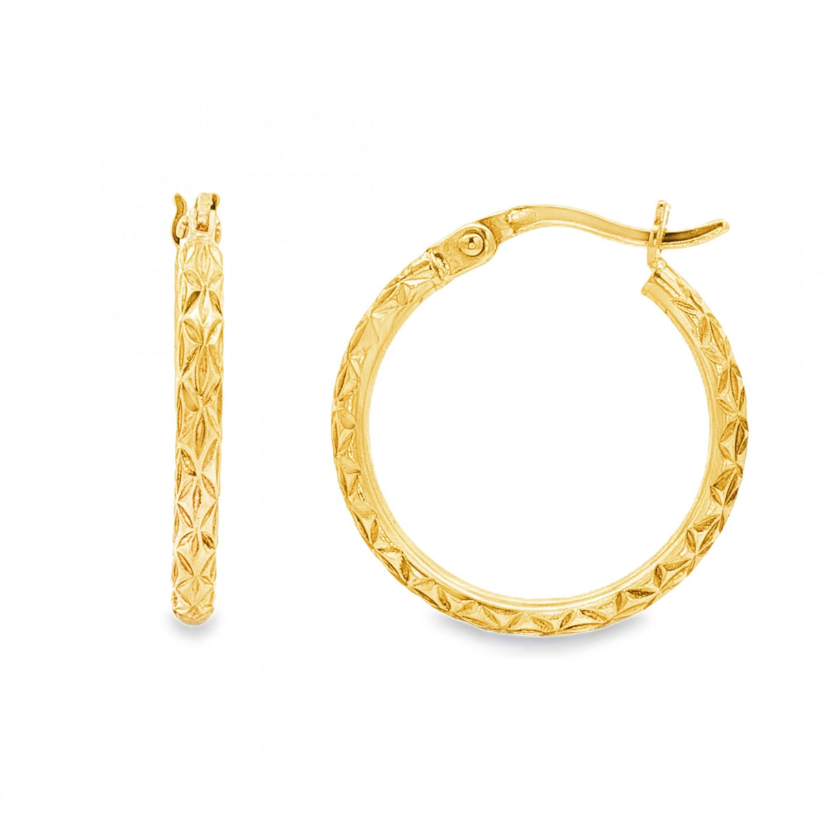 9ct Yellow Gold Faceted Round Hoop Earring - 2x19x19mm - 1.2g