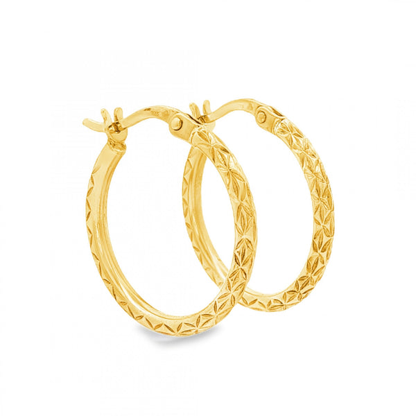9ct Yellow Gold Faceted Round Hoop Earring - 2x19x19mm - 1.2g