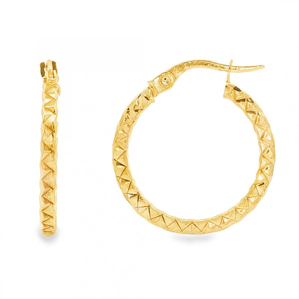 9ct Yellow Gold Faceted Round Hoop Earrings - 2x21x20mm - 1.0g
