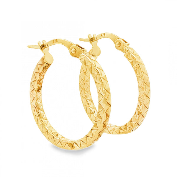 9ct Yellow Gold Faceted Round Hoop Earrings - 2x21x20mm - 1.0g