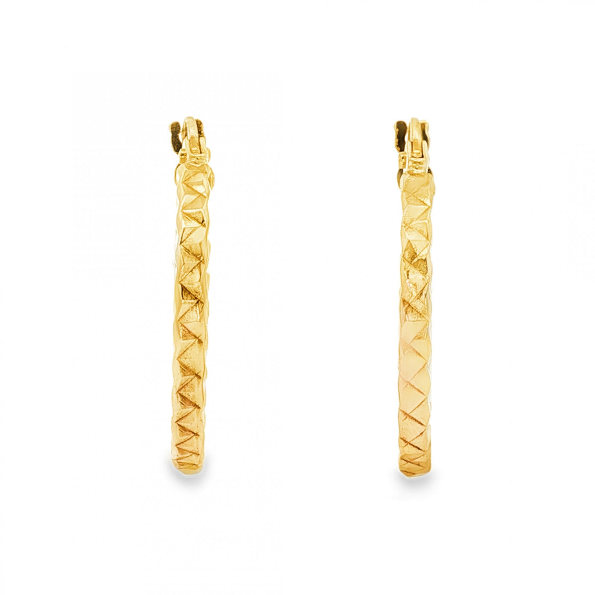 9ct Yellow Gold Faceted Round Hoop Earrings - 2x21x20mm - 1.0g