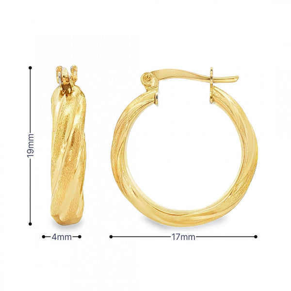 9ct Yellow Gold Small Twist Hoop Earrings - 4x19x17mm - 1.8g