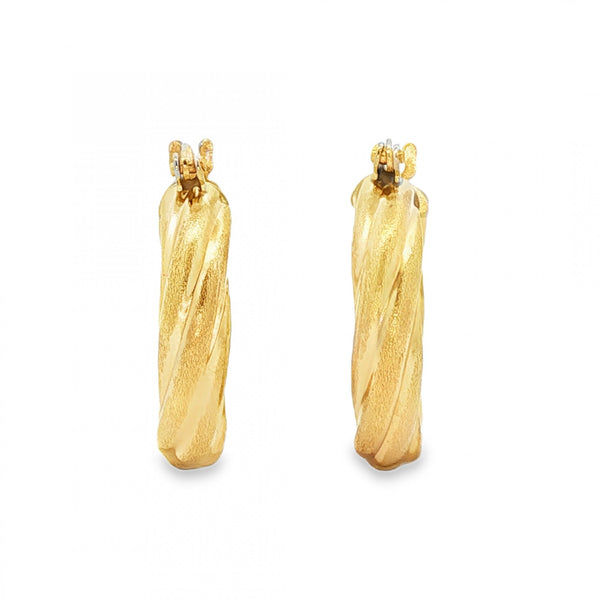 9ct Yellow Gold Small Twist Hoop Earrings - 4x19x17mm - 1.8g