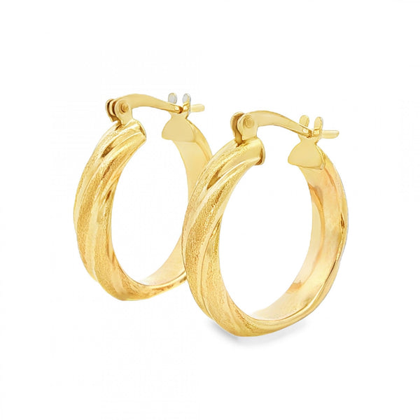 9ct Yellow Gold Small Twist Hoop Earrings - 4x19x17mm - 1.8g