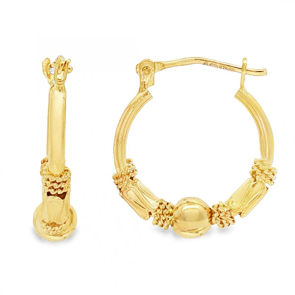 9ct Yellow Gold Ball & Coil Hoop Earrings - 5x21x28mm - 2.2g