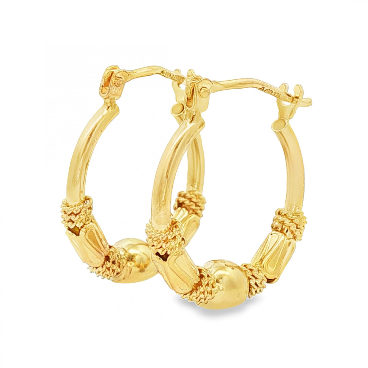 9ct Yellow Gold Ball & Coil Hoop Earrings - 5x21x28mm - 2.2g