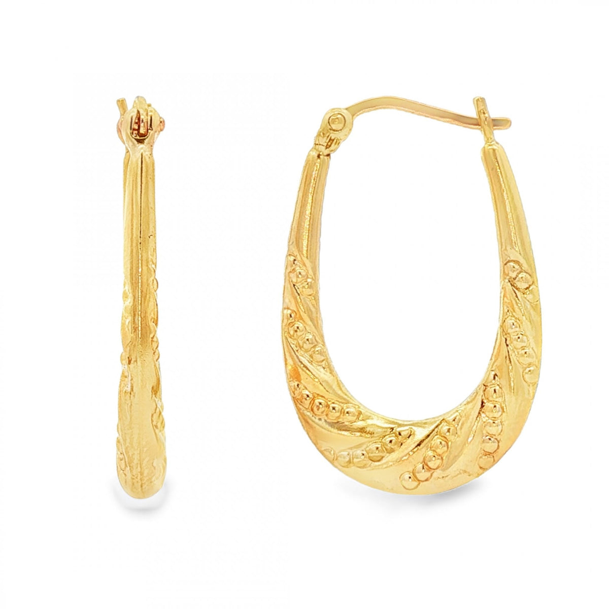9ct Yellow Gold Beaded Twist Hoop Earrings - 3x25x16mm - 1.5g