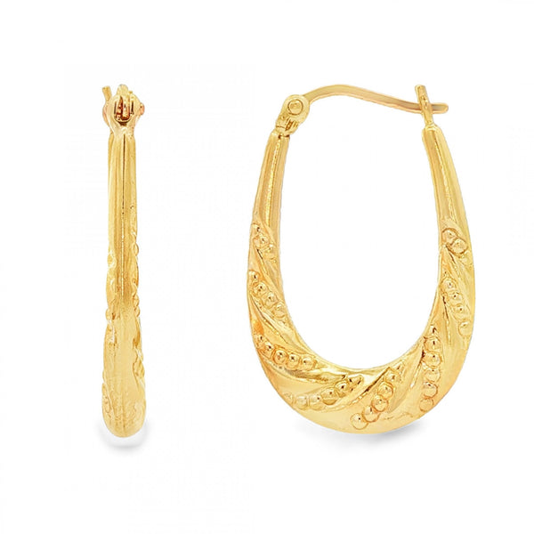 9ct Yellow Gold Beaded Twist Hoop Earrings - 3x25x16mm - 1.5g