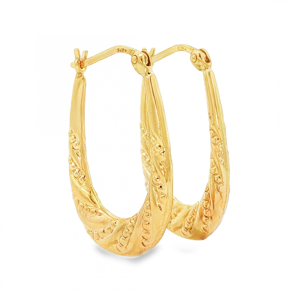 9ct Yellow Gold Beaded Twist Hoop Earrings - 3x25x16mm - 1.5g