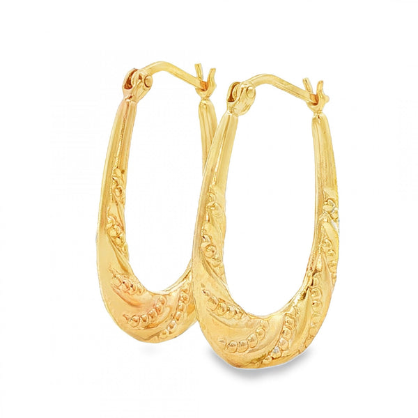 9ct Yellow Gold Beaded Twist Hoop Earrings - 3x25x16mm - 1.5g