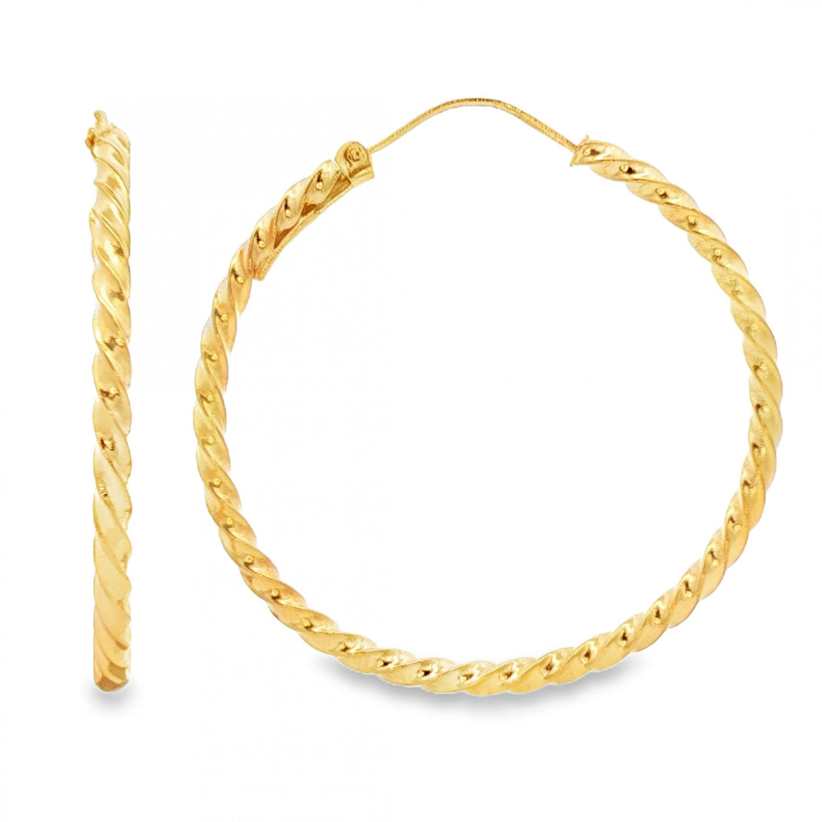 9ct Yellow Gold Fine Coil Hoop Earrings - 2.5x40x40mm - 2.7g