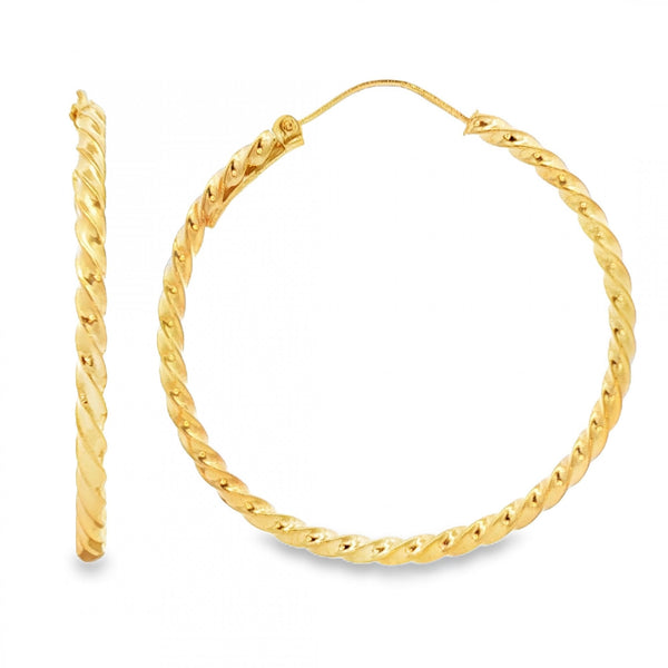 9ct Yellow Gold Fine Coil Hoop Earrings - 2.5x40x40mm - 2.7g