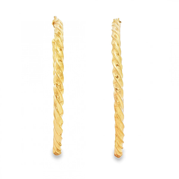 9ct Yellow Gold Fine Coil Hoop Earrings - 2.5x40x40mm - 2.7g