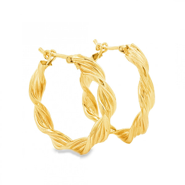9ct Yellow Gold Round Twist Hoop Earrings - 3.5x22x22mm - 1.8g